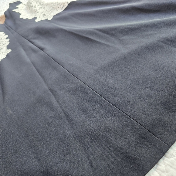 Lauren Ralph Lauren White Navy Lace Overlay Sleeveless Crepe Dress Size 4 - Picture 12 of 14